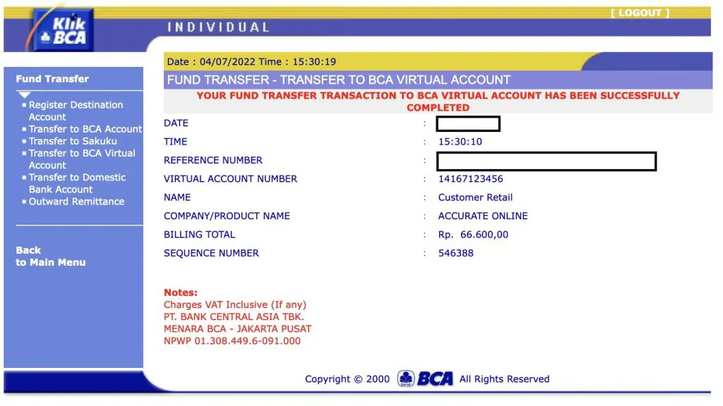 cara menggunakan VA BCA